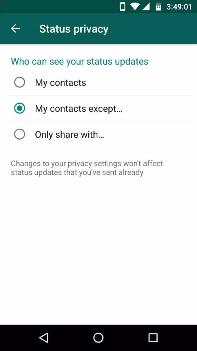 WhatsApp My Contacts Except