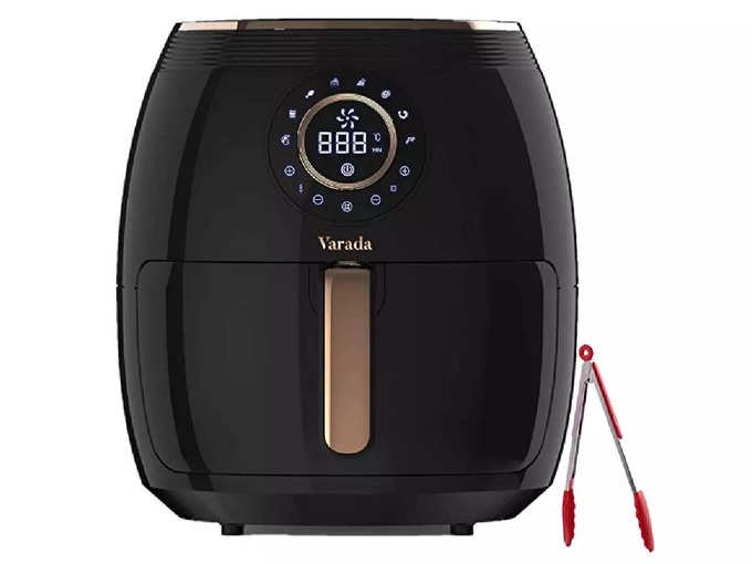 VARADA Max Air fryer 6.5 liter large capacity with 3D rapid hot air circulation technology with beautiful touch panel display 1800 watt power Large size Tong (Black)