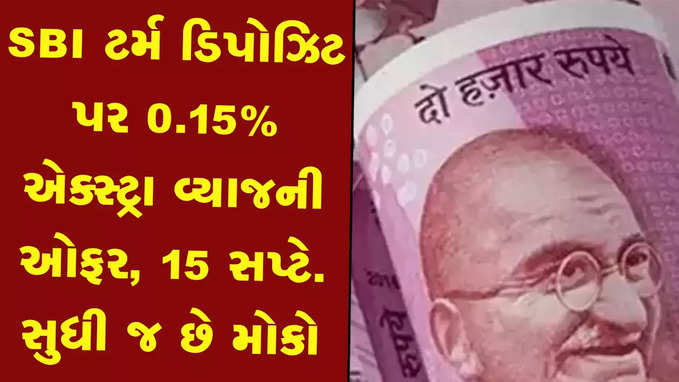 SBI ટર્મ ડિપોઝિટ પર 0.15% એક્સ્ટ્રા વ્યાજની ઓફર, 15 સપ્ટે. સુધી જ છે મોકો