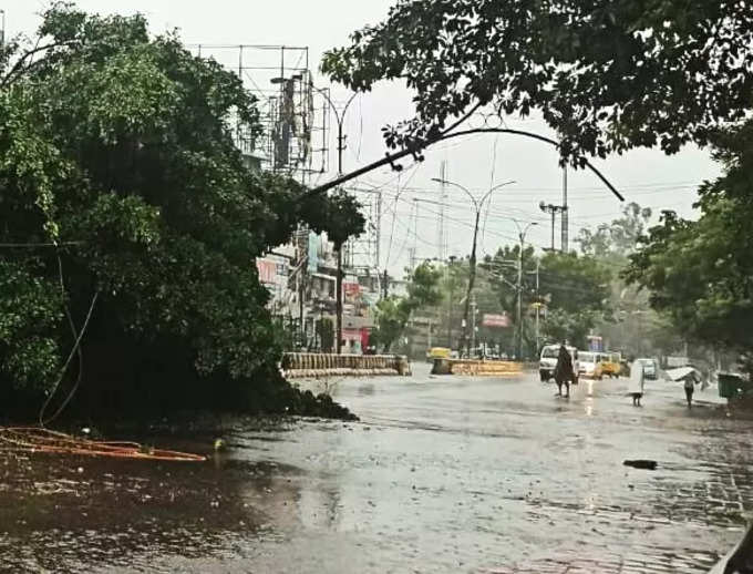 लखनऊः देर रात से लगातार हो रही बारिश और तेज हवा से मौसम हुआ खराब, कपूरथला इलाके में पेड़ और बिजली का खंभा गिरा।