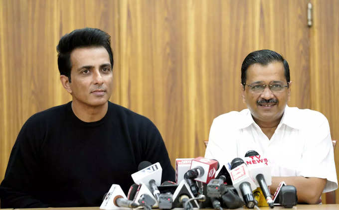 Bollywood actor Sonu Sood with Delhi Chief Minister Arvind Kejriwal