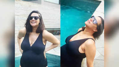 नेहा धूपिया ने स्विमसूट पहनकर पूल में किया इंजॉय, बेबी बंप में शेयर की तस्वीरें
