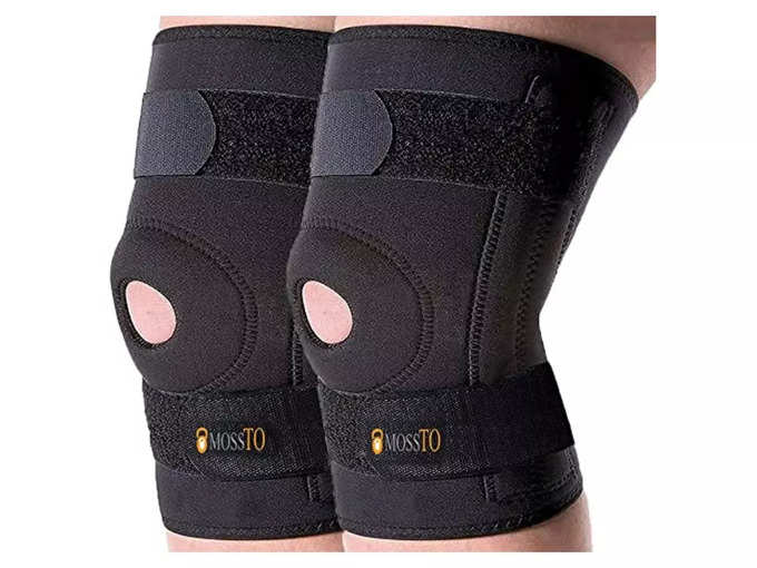 Mossto Adjustable Knee Cap Support Brace for Sports | Gym | Running | Arthritis | Joint Pain Relief | and Protection for Men and Women(pair) (free size) (Black)