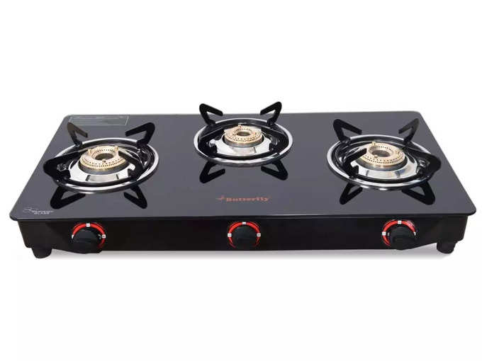 Butterfly Smart Glass 3 Burner Gas Stove, Black, Manual