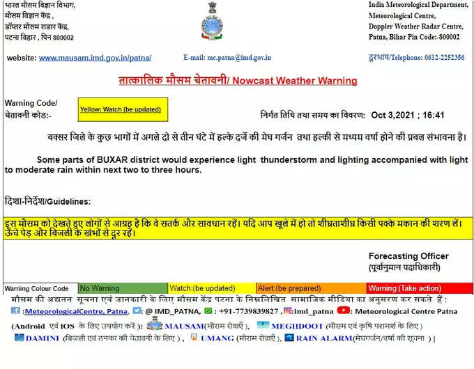 बक्सर में अगले दो घंटे में हो सकती है बारिश, देखिए अलर्ट