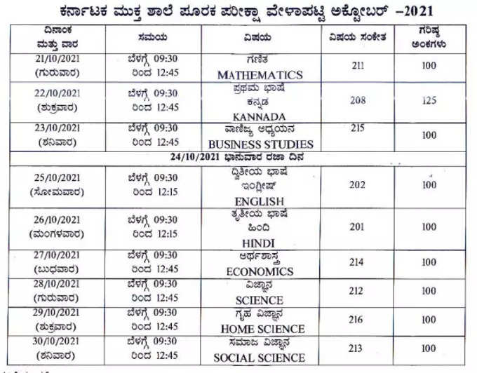 ಕರ್ನಾಟಕ ಮುಕ್ತ ಶಾಲೆ ಪೂರಕ ಪರೀಕ್ಷೆಗೆ ವೇಳಾಪಟ್ಟಿ ಪ್ರಕಟ