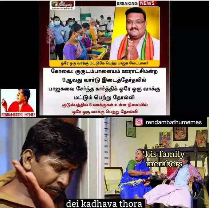 ஒத்த ஓட்டு வாங்கி அசிங்கப்படும் பா.ஜ., மீம்களில் வச்சு செய்யும் நெட்டிசன்கள்...