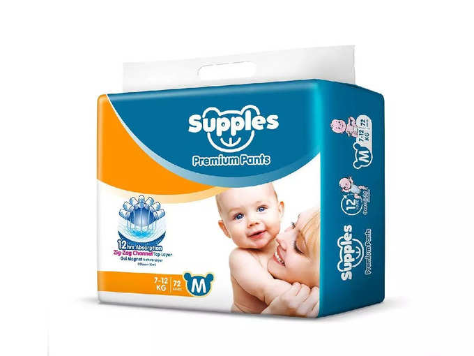 Supples Baby Pants Diapers, Medium (7-12 kg), 72 Count