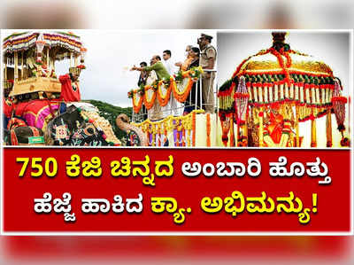 750 ಕೆಜಿ ತೂಕದ ಅಂಬಾರಿ ಹೊತ್ತು ಹೆಜ್ಜೆ ಹಾಕಿದ ಕ್ಯಾ. ಅಭಿಮನ್ಯು: ನೋಡಿ ನಾಡಹಬ್ಬದ ದಸರಾದ ವೈಭವ