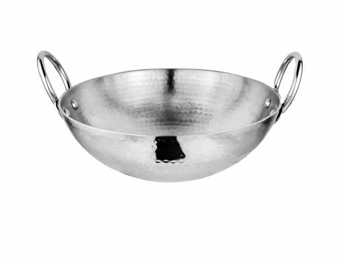 Shri & Sam Stainless Steel Heavy Weight Hammered Kadhai, 2.5 mm,24 cm