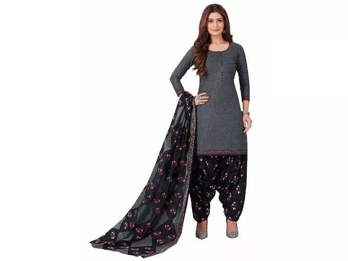 Miraan Cotton Printed Readymade Salwar Suit For Women(BANDCOLOR805, Grey)
