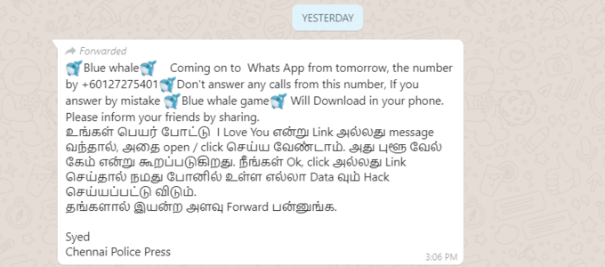 Truth behind viral WhatsApp message warning about Blue Whale Challenge 