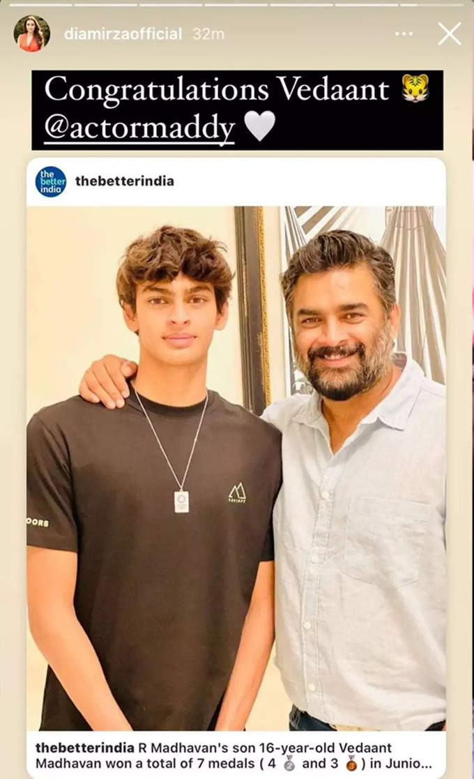 Dia Mirza sends R Madhavan love after his son Vedaant wins 7 medals in swimming