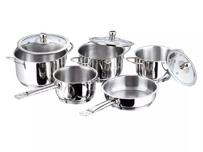 Vinod Stainless Steel Induction Friendly Tuscany Casserole with Glass Lid 5- Pieces