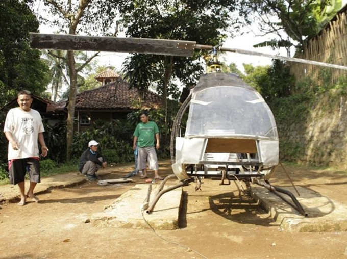 Fed Up With Traffic Jam Man Builds Helicopter From Scratch in Indonesia