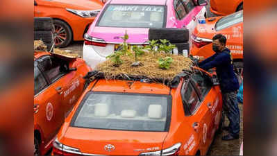 कोरोना: ठप हुआ टैक्सी बिजनेस, तो गाड़ियों की छत पर शुरू कर दी खेती