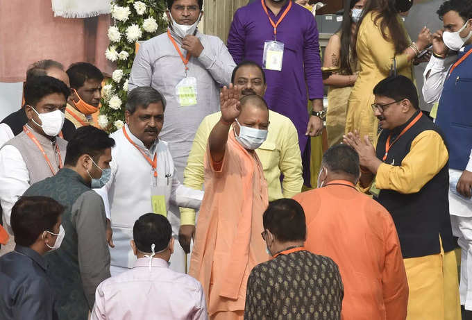 New Delhi: Uttar Pradesh Chief Minister Yogi Adityanath arrives to attend BJPs ...