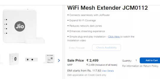 Jio WIFI Mesh Extender would cost you Rs 2499