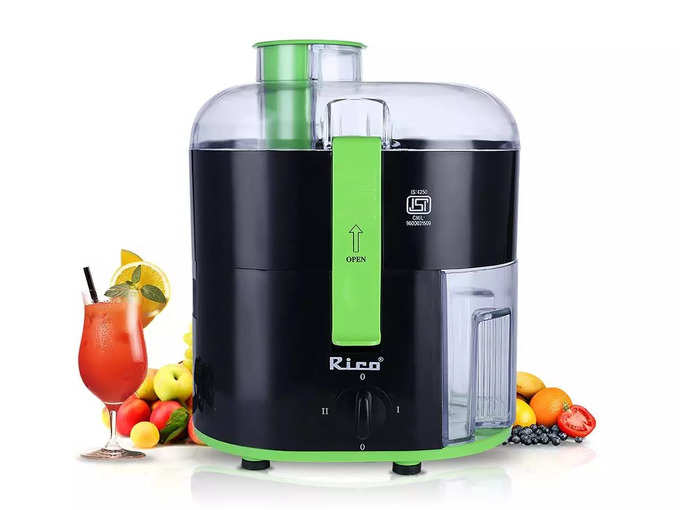 Rico Electric Juicer for Fruits and Vegetables with Japanese Technology, 350 Watt, 2 Year Replacement Warranty I Black I Made In India