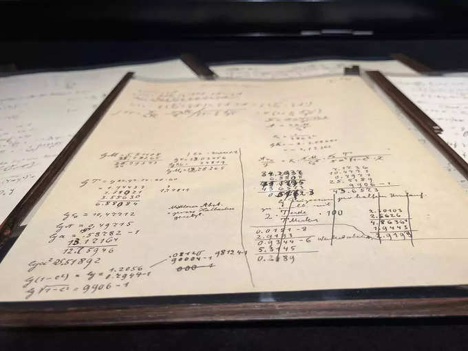The Einstein-Besso manuscript on display before its auction at Christies auction house in Paris.