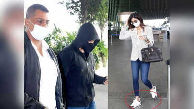 एयरपोर्ट पर हुडी में चेहरा छिपाते दिखे राज कुंद्रा, शिल्पा शेट्टी के पैरों में दिखा महंगा जूता और हाथ में लाखों का पर्स