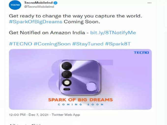 Tecno Spark 8T tweet