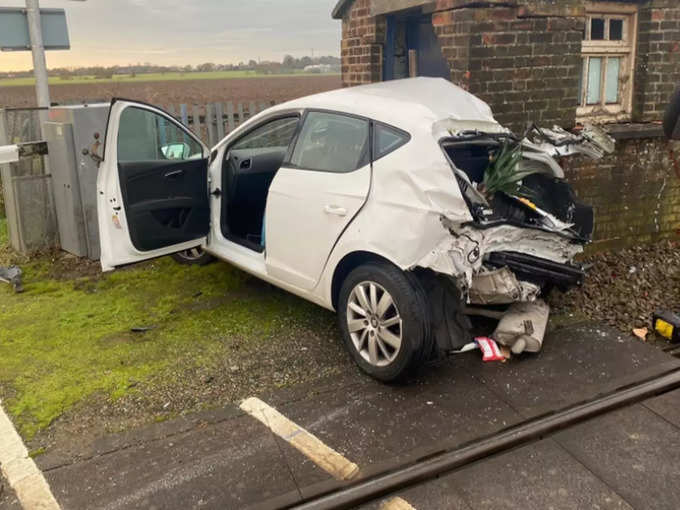 train hit car england