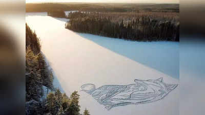 Video: कभी देखी है 300 फीट की लोमड़ी ? बर्फ की झील पर छह साल से पेंटिग कर रहा आर्टिस्ट