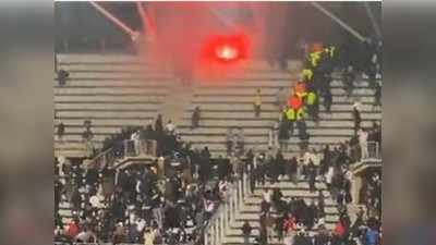 Video : लाईव्ह मॅचवेळी राडा! हाणामारीनंतर प्रेक्षकांनी स्टेडियममध्ये लावली आग