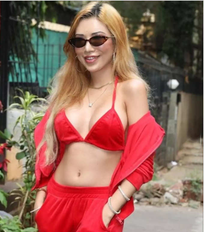 Sakshi Chopra wearing red hot bold bikini set