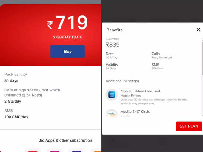 jio vs airtel plan 2gb