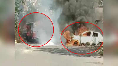 Ambernath Truck caught Fire: बापरे! भररस्त्यात पेटता ट्रक अचानक मागे आला; कार आणि रिक्षाला धडकला अन्...