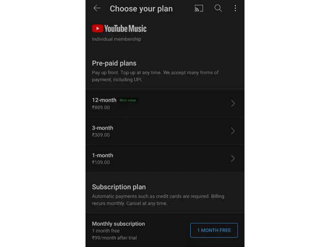 youtube music premium plans.