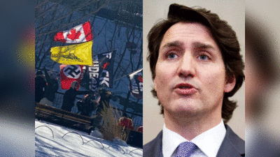 Justin Trudeau: भारत पर ज्ञान देने वाले कनाडाई पीएम गायब, संसद पहुंचे ट्रक चालकों ने लहराया नाजी प्रतीक