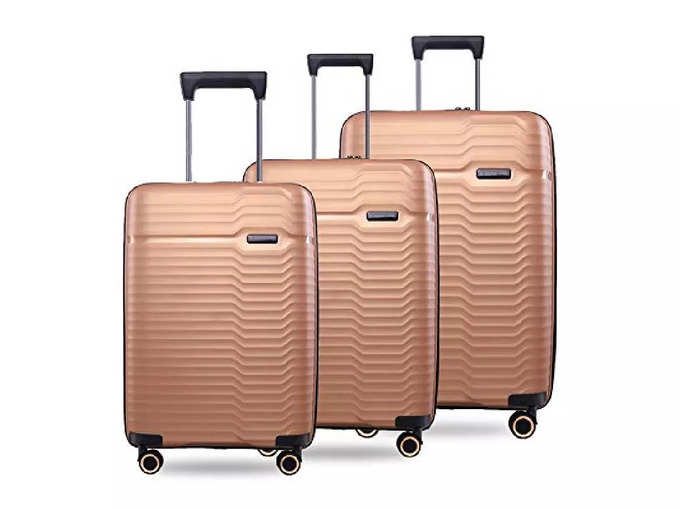 Nasher Miles Sahara Hard-Sided Polypropylene Luggage Set of 3 Golden Trolley Bags (55, 65 &amp; 75 cm)