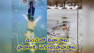 videos: మంచులో విన్యాసాలు.. ప్రాణాలకు తెగించి సాహసాలు