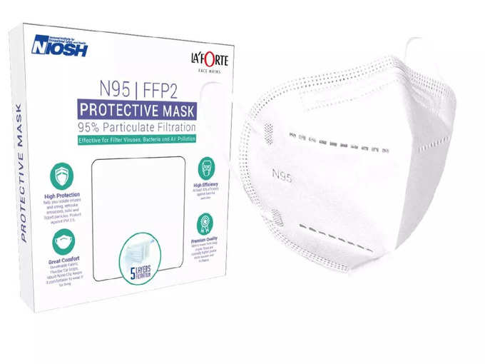 La&#39; Forte Melt Blown Fabric N95 Mask 5 Layer Niosh Approved Reusable Anti Fog Dust Proof Adjustable Mask Without Valve, White, 4 Piece