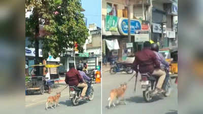 शर्मनाक! खुद बाइक पर बैठे, कुत्ते को पीछे-पीछे चलने के लिए किया मजबूर