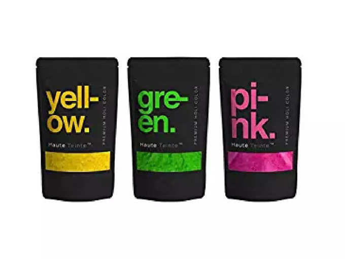 TWF Haute Organic, Herbal, Non-Toxic Holi Color Combo Pack (75gm Each of Pink, Yellow, Green )