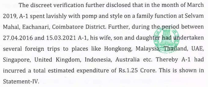 Ex minister Sp velumani family Foreign tour expenses details