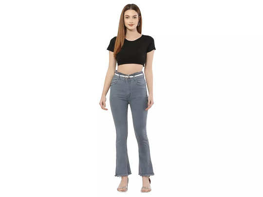 high waisted flared bell bottom jeans for girls, फ्लेयर्ड जींस designs