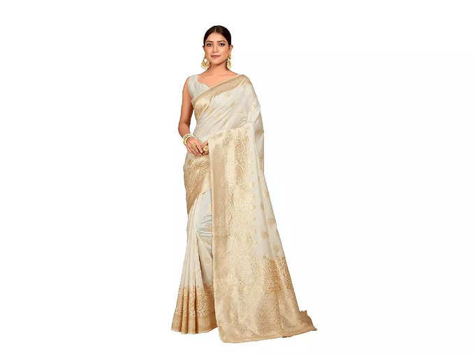 61&amp;7nx Bollywood Designer Fancy Silk Saree for Women With Blouse Piece | Kanchipuram Silk jacquard Stylish Golden - Zari Saree | Bridal Festival Saree