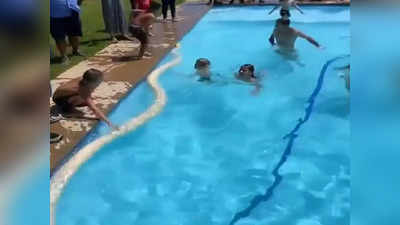 मुलं स्विमिंग पूलमध्ये करत होती अंघोळ, तेवढ्यात शिरला अजस्र अजगर, अन् मग…