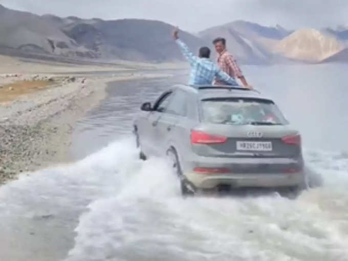 drunked tourist car drive in pangong lake news