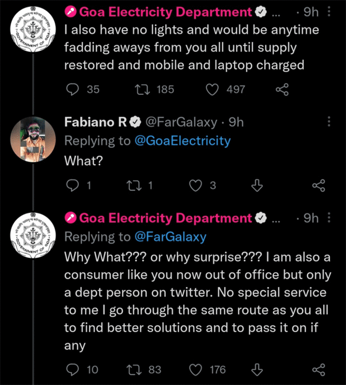 Goa Electricity Department tweet