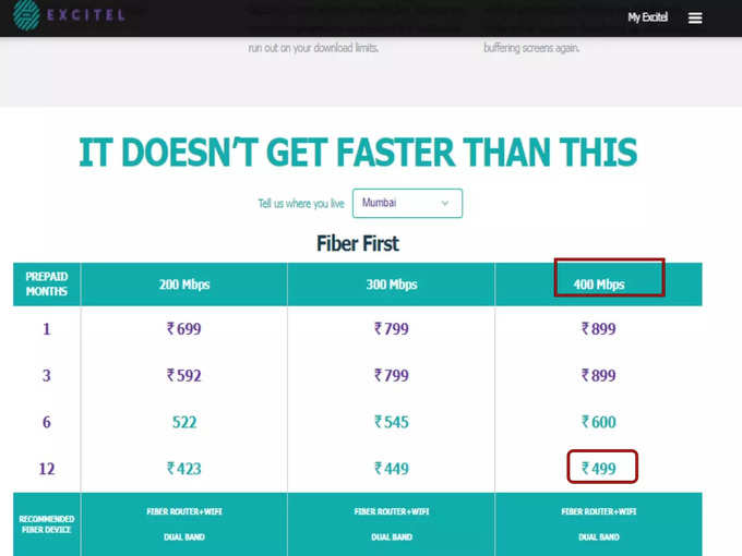 Excitel 400Mbps Broadband Plan