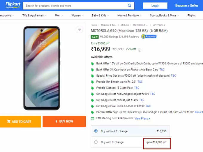 moto g60 flipkart offer