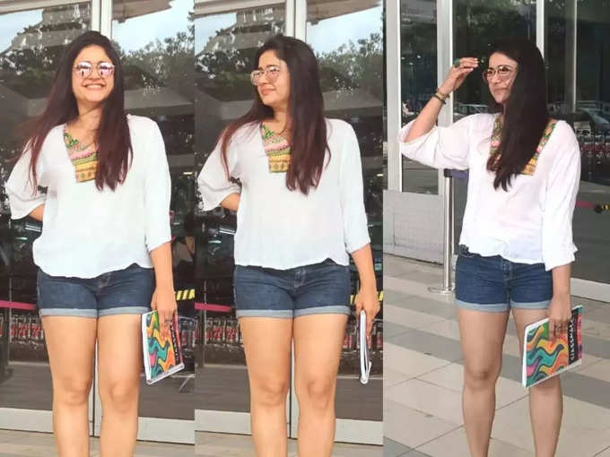 ​டெனிம் ஷார்ட்ஸ் (poonam bajwa with denim shorts)