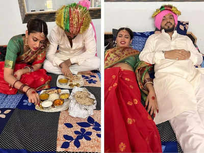 दूल्हा-दुल्हन बने Surbhi Chandna-Arjun Bijlani ने दबाकर खाया खाना, फिर पेट पकड़कर लेट गए, PICS वायरल 