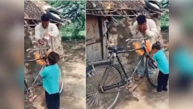 পুরনো সাইকেল কেনার আনন্দ! ভাইরাল বাবা-ছেলের স্বপ্ন পূরণের ভিডিয়ো